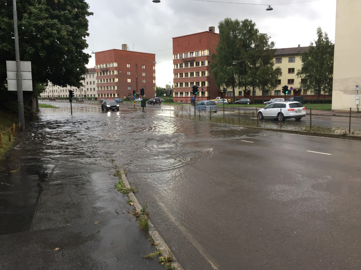 Full stopp på Ring 2 i Oslo. I SURF skal vi identifisere steder i byen for lokale oversvømmelser. Hvor oppstår de og hvor mye regn må til? Foto: Bent Braskerud, Oslo VAV