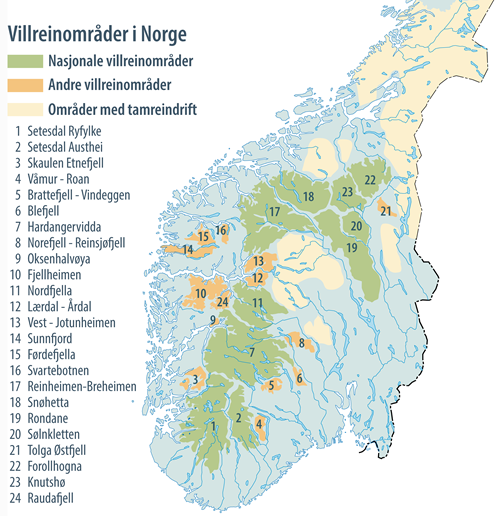 kart over villreinområder i norge 