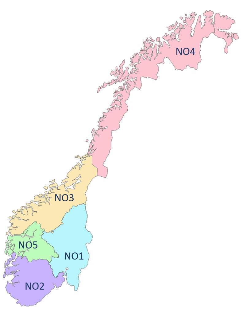 Kart over prisområder i Norge