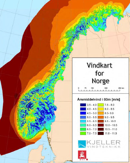 Illustrasjon: Vindkart for Norge